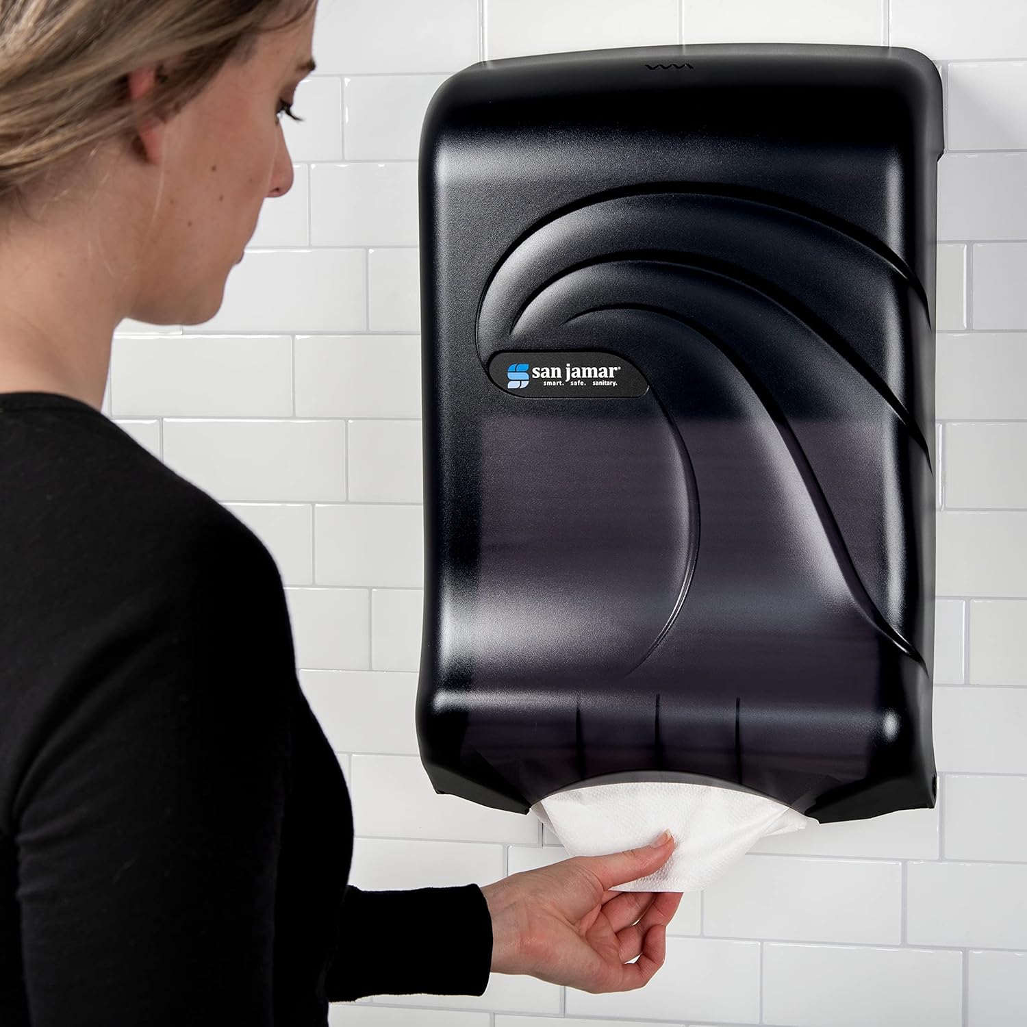 San Jamar UltraFold Plastic Paper Towel Dispenser for Bathroom Black