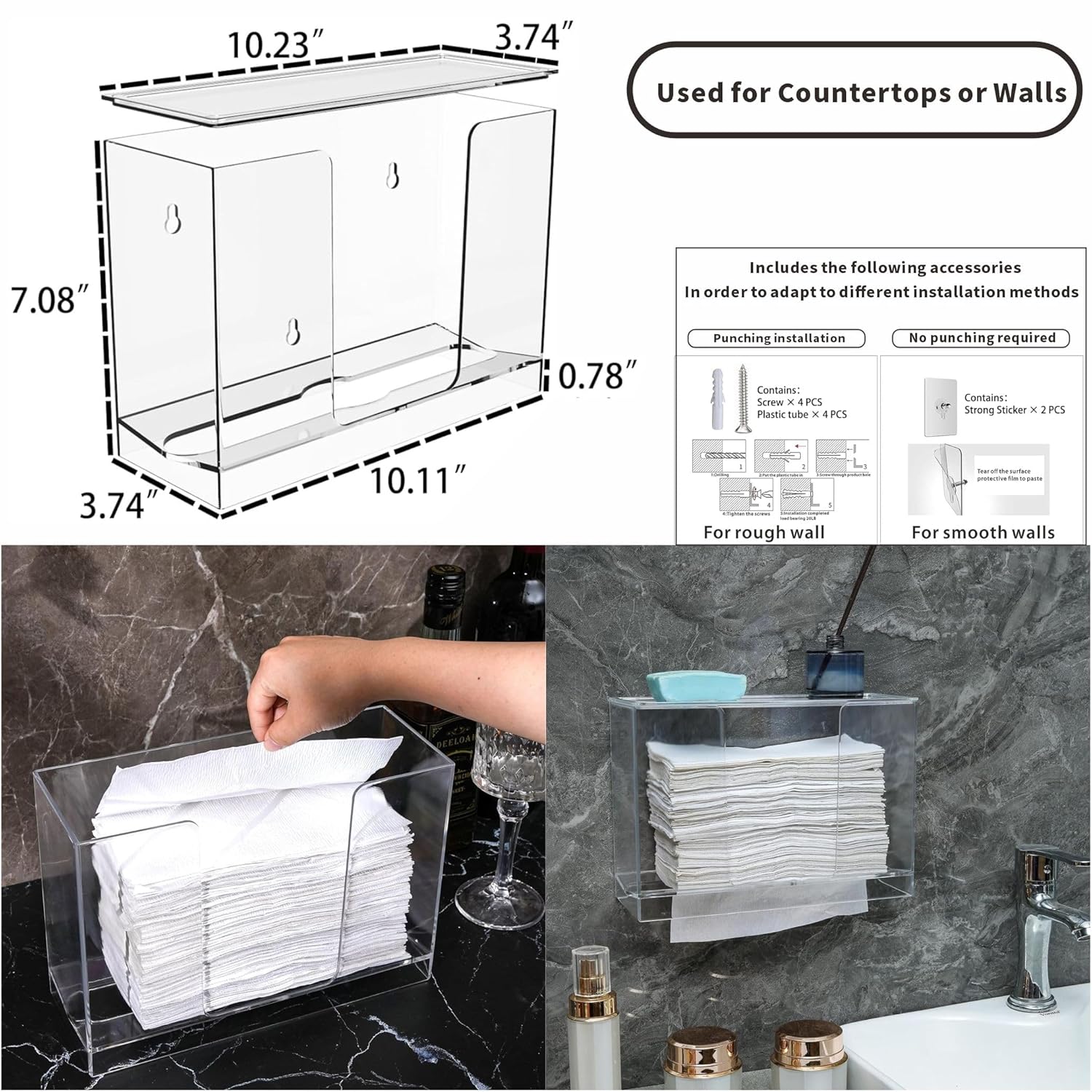 Paper Towel Dispenser Wall Mount Clear Multi-Fold