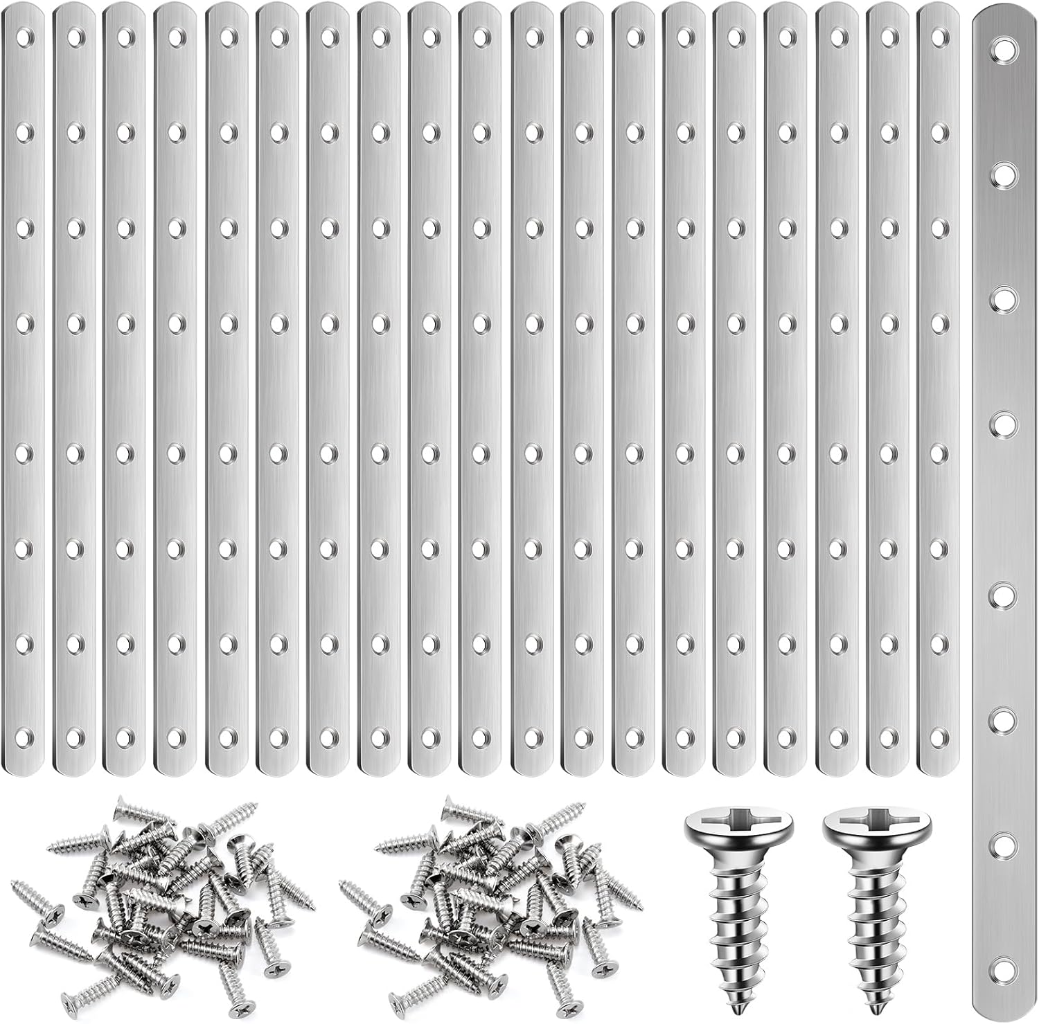 Zonon 20-Piece Flat Mending Plate Set Stainless Steel Durable Rust-Resistant