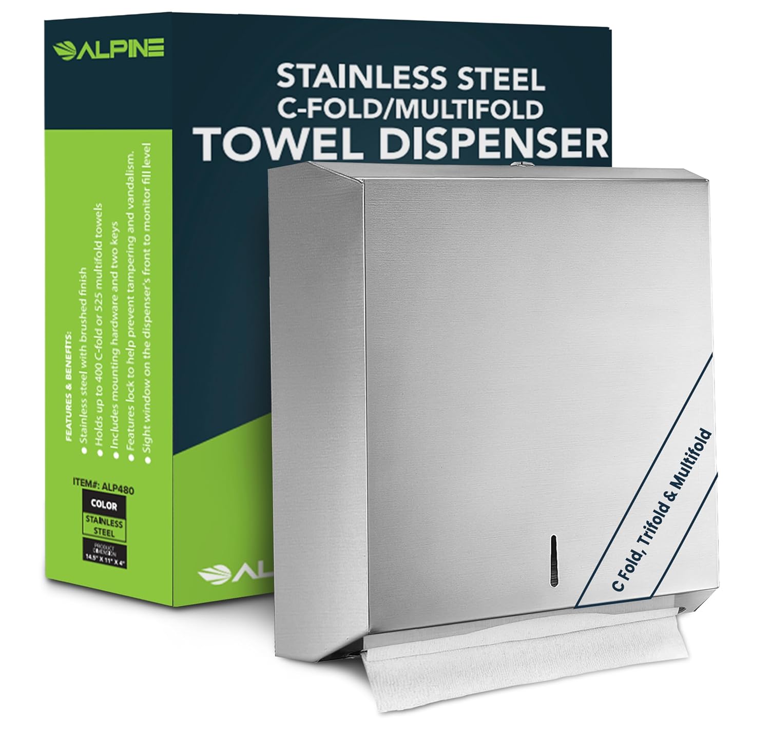 Alpine Commercial Paper Towel Dispenser Wall Mount Stainless Steel