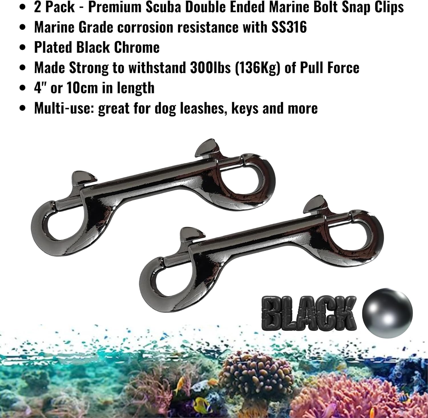 Marine Grade 4 Inch Double Ended Bolt Snaps with SS316 Spring