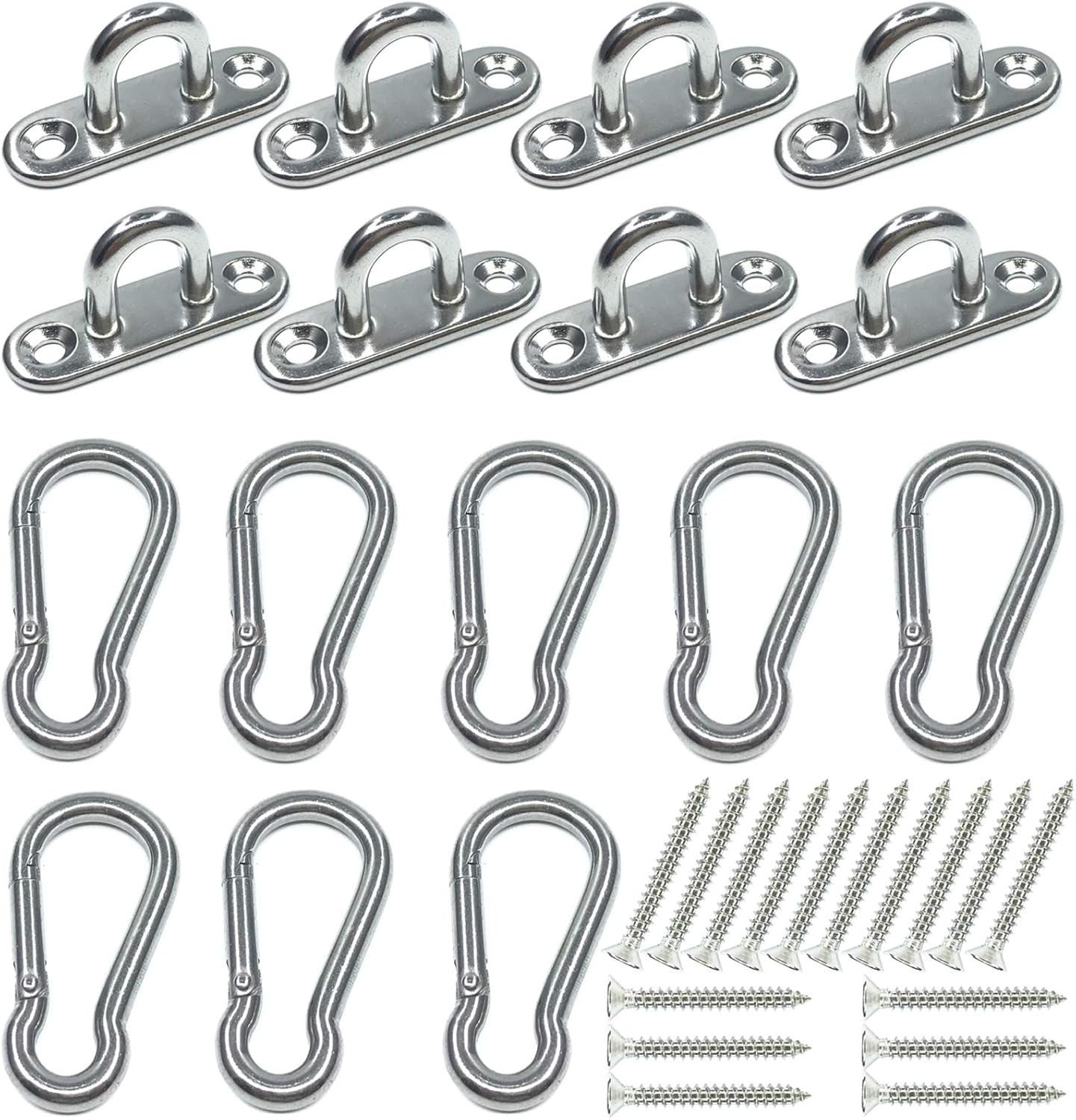 8Pcs 304 Stainless Steel Pad Eye and Snap Hooks with Screws Anchors