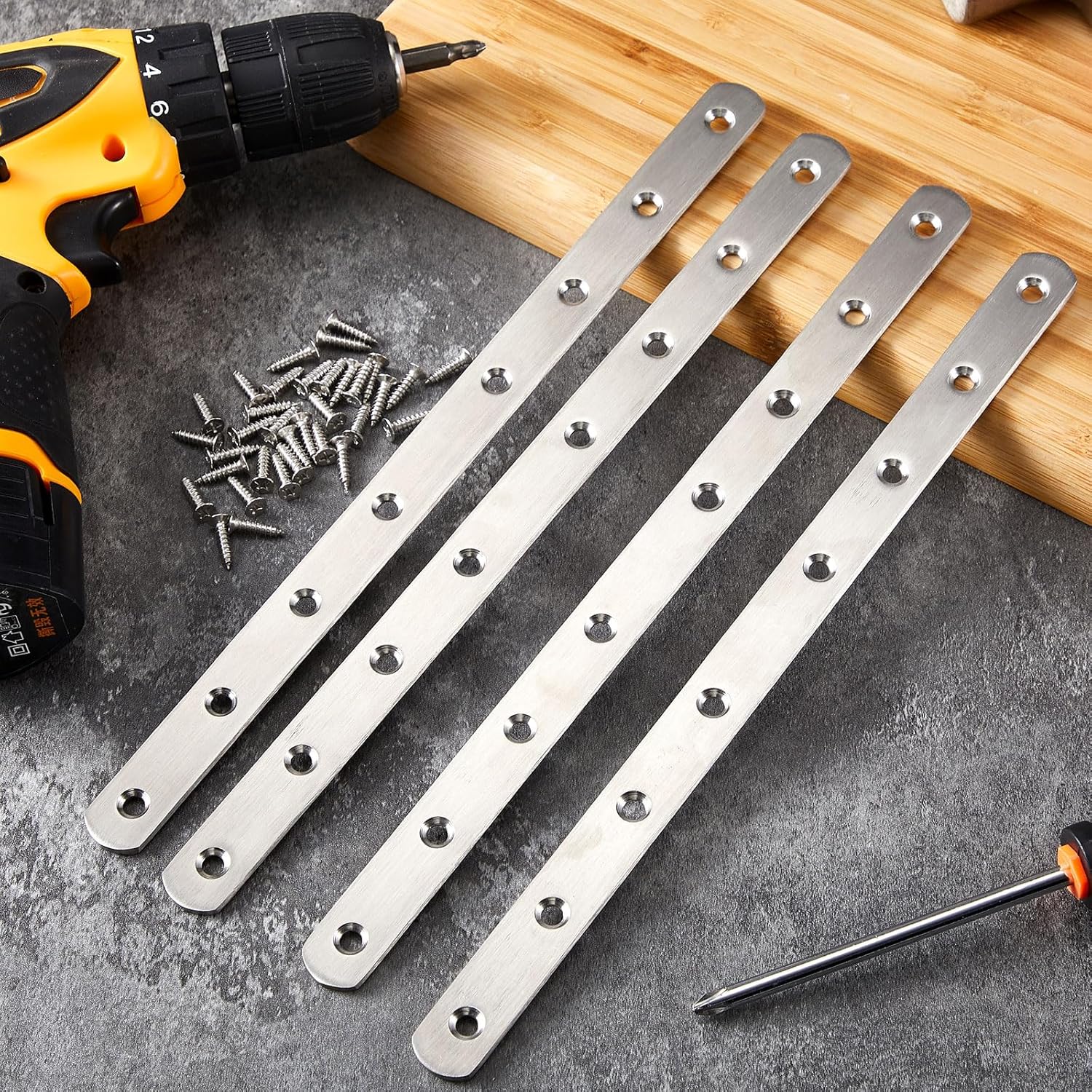 Zonon 20-Piece Flat Mending Plate Set Stainless Steel Durable Rust-Resistant