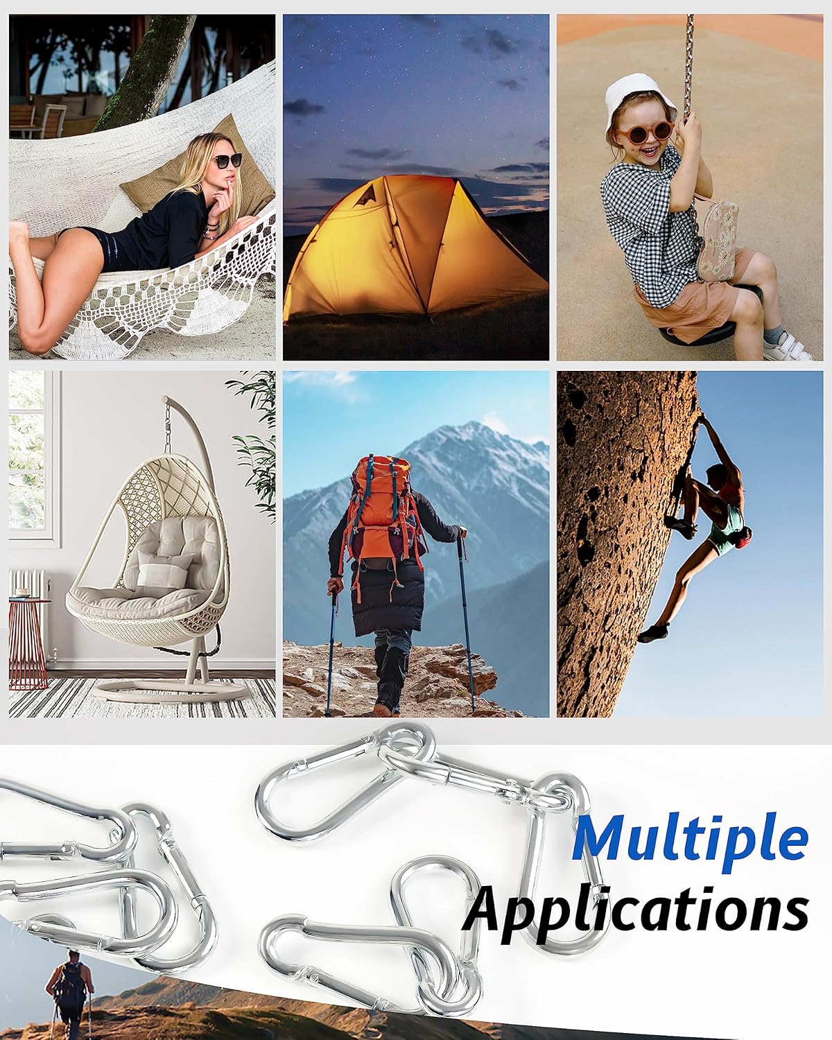 Small Carabiner Clips Set for Climbing Hiking Fishing Marine Use
