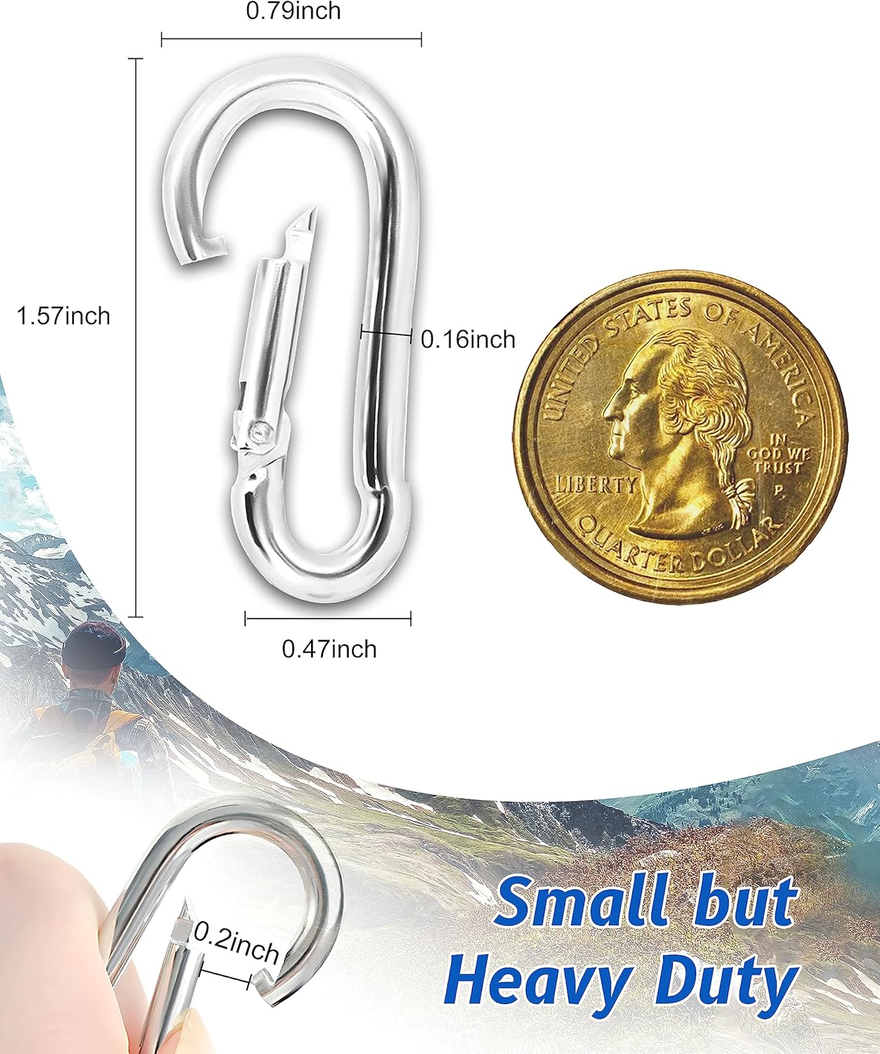 Small Carabiner Clips Set for Climbing Hiking Fishing Marine Use
