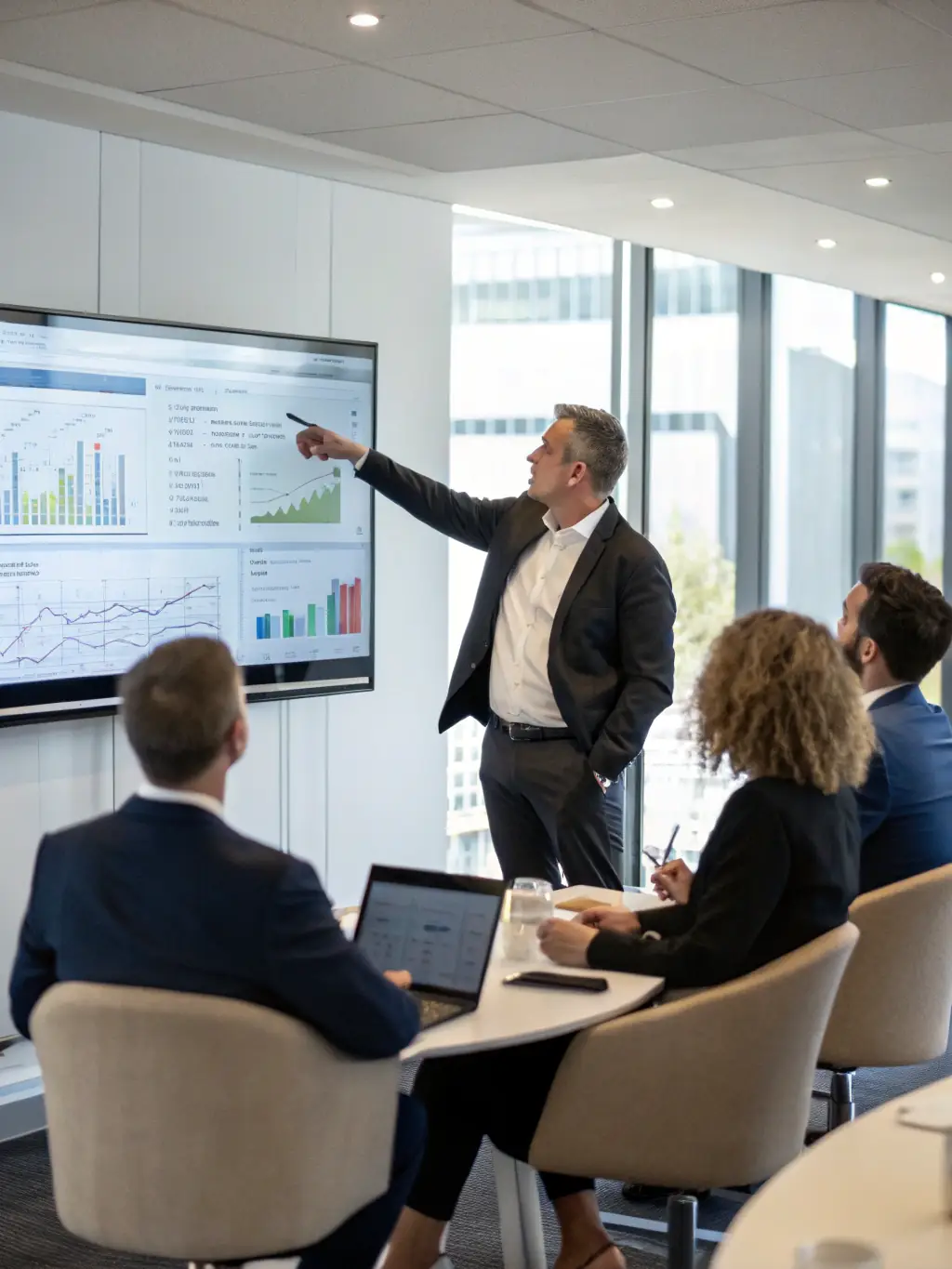 A consultant is presenting a digital transformation roadmap to a client, highlighting key milestones and technological integrations.