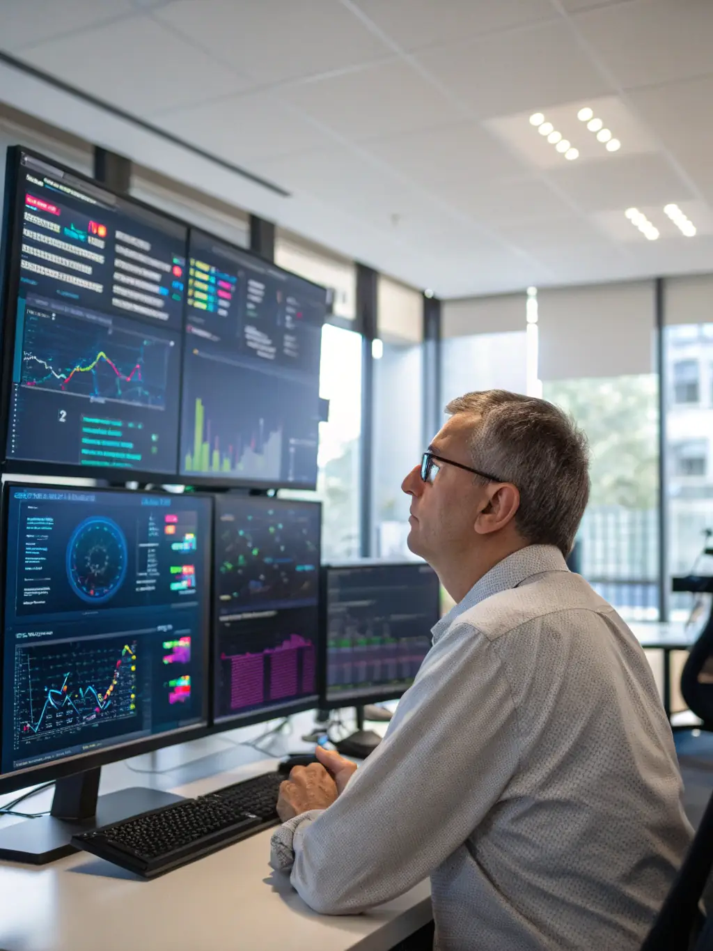 A data scientist is analyzing complex datasets, identifying key trends and insights for a client's business strategy.