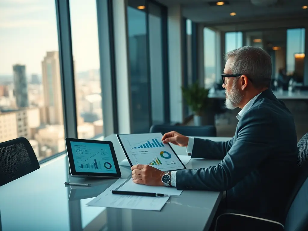 A consultant reviewing a digital transformation roadmap with a client, highlighting key milestones and strategic goals.